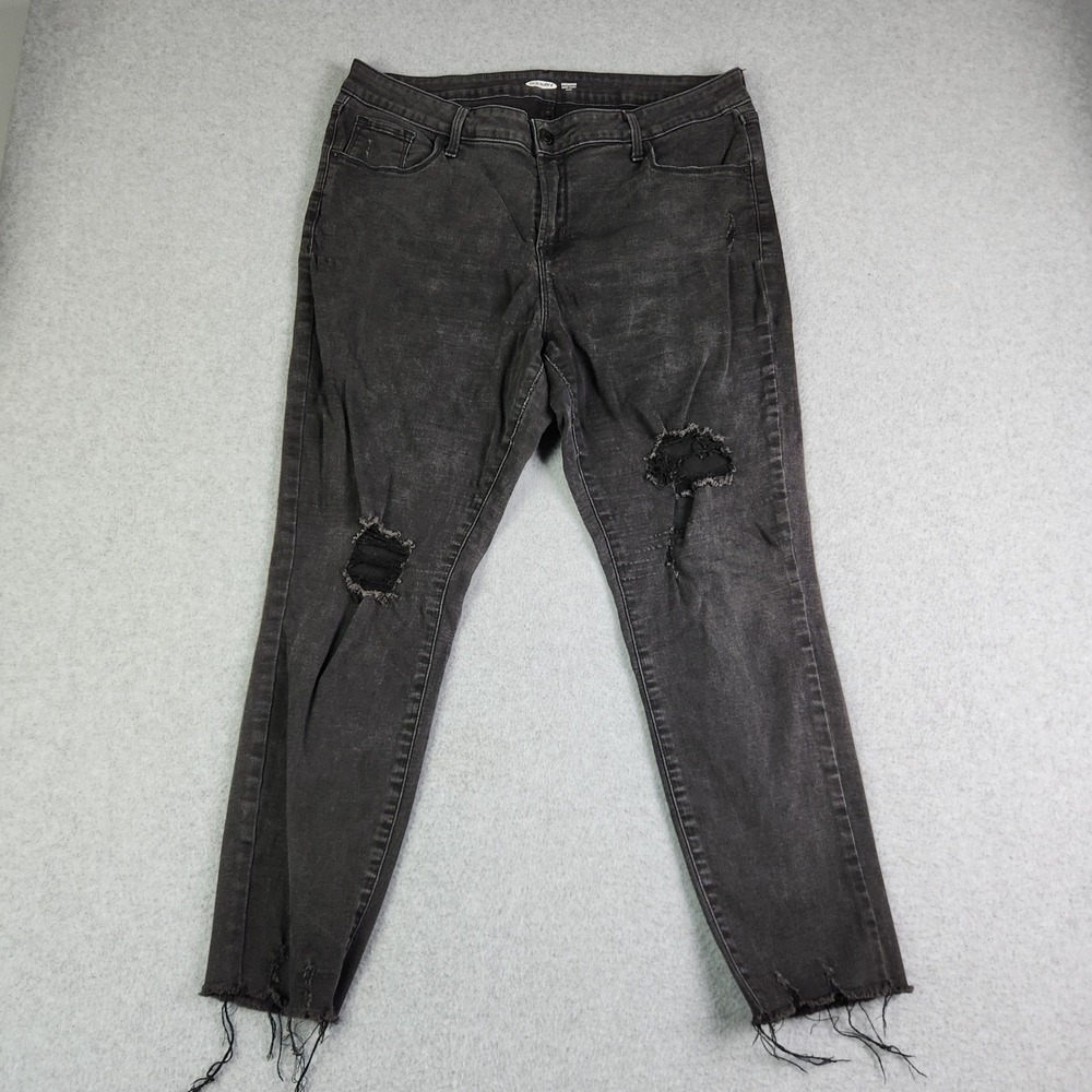 Old Navy‎ Jeans Womens 16 Black Rockstar Super Skinny Ankle Distressed Raw Hem